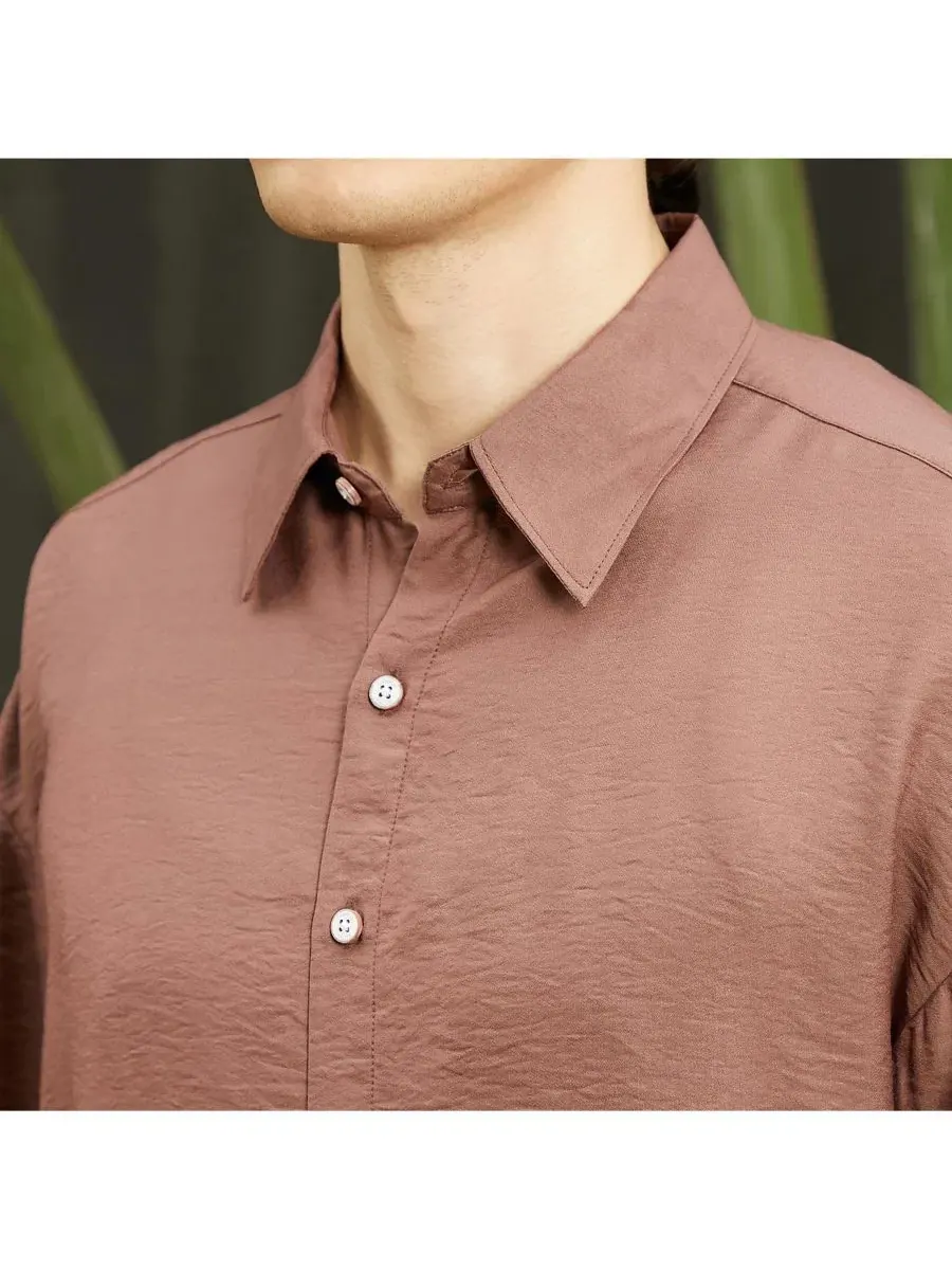 Мужская рубашка с длинным рукавом Breezy Wrinkled Shirt Campus Sutra — изображение 7 из 7, коричневый