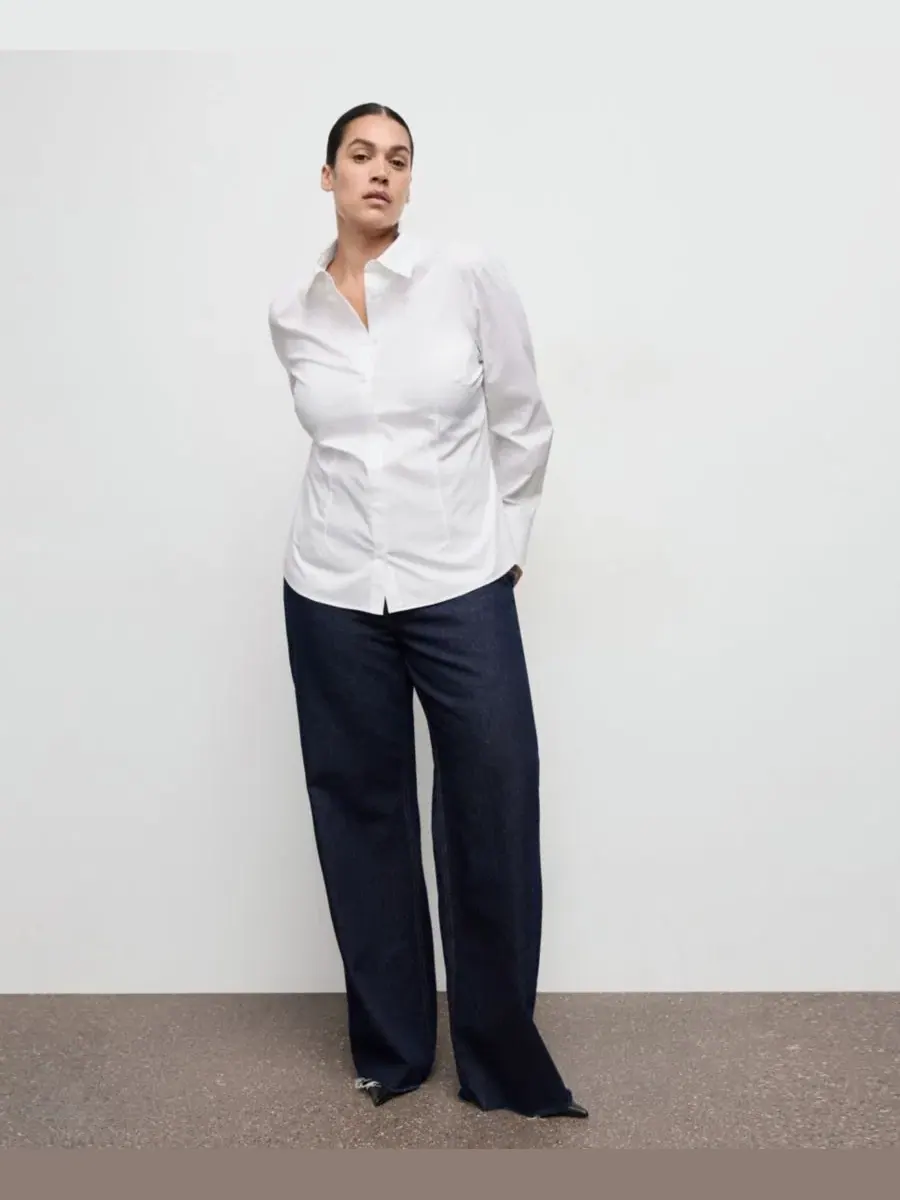 Женская рубашка из поплина Slim Fit с длинным рукавом MANGO