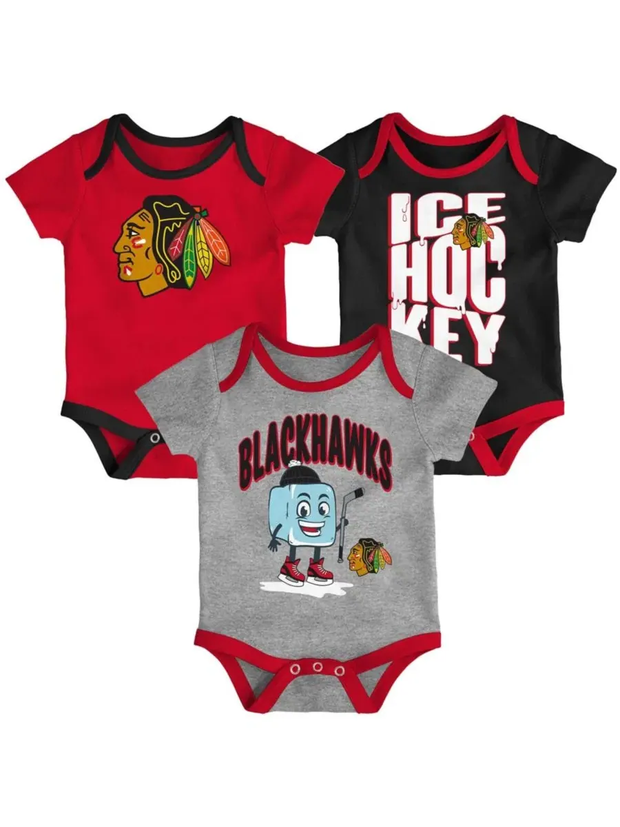Комплект боди с коротким рукавом, с принтом, Chicago Blackhawks Triple Header Outerstuff