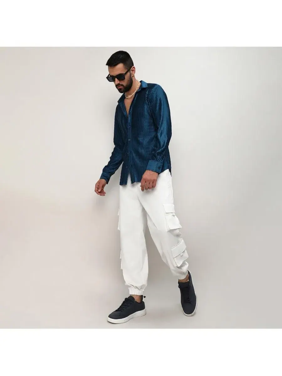 Мужская рубашка с длинным рукавом Curly-Creased Shirt Campus Sutra — изображение 5 из 8, синий