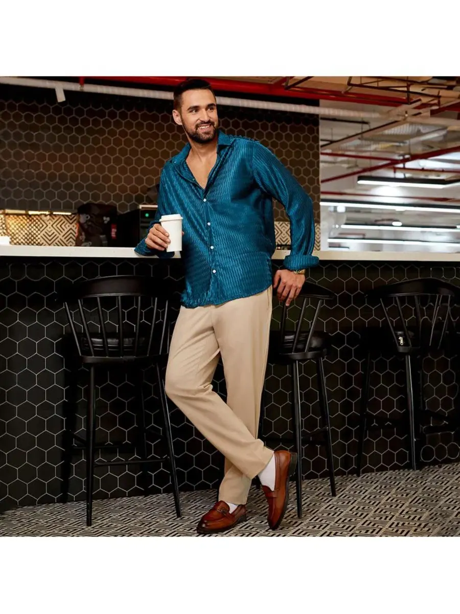Мужская рубашка с длинным рукавом Curly-Creased Shirt Campus Sutra — изображение 7 из 8, синий