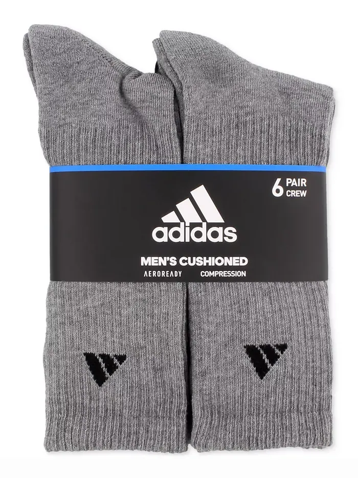 Мужские амортизирующие спортивные носки Crew, 6 пар adidas — изображение 6 из 9, серый