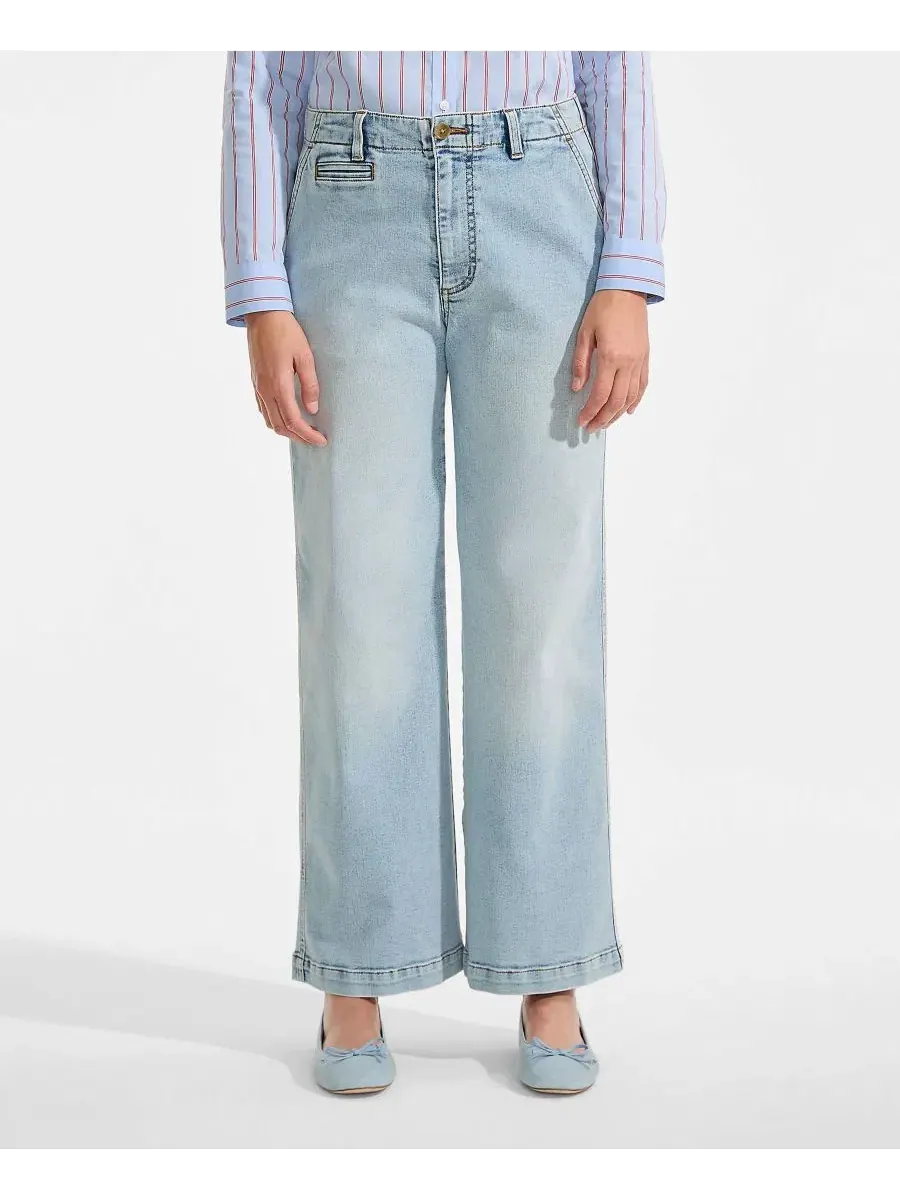 Женские джинсы Recover Denim со средней посадкой, широкими штанинами и длиной до щиколотки Lands' — изображение 1 из 4, синий