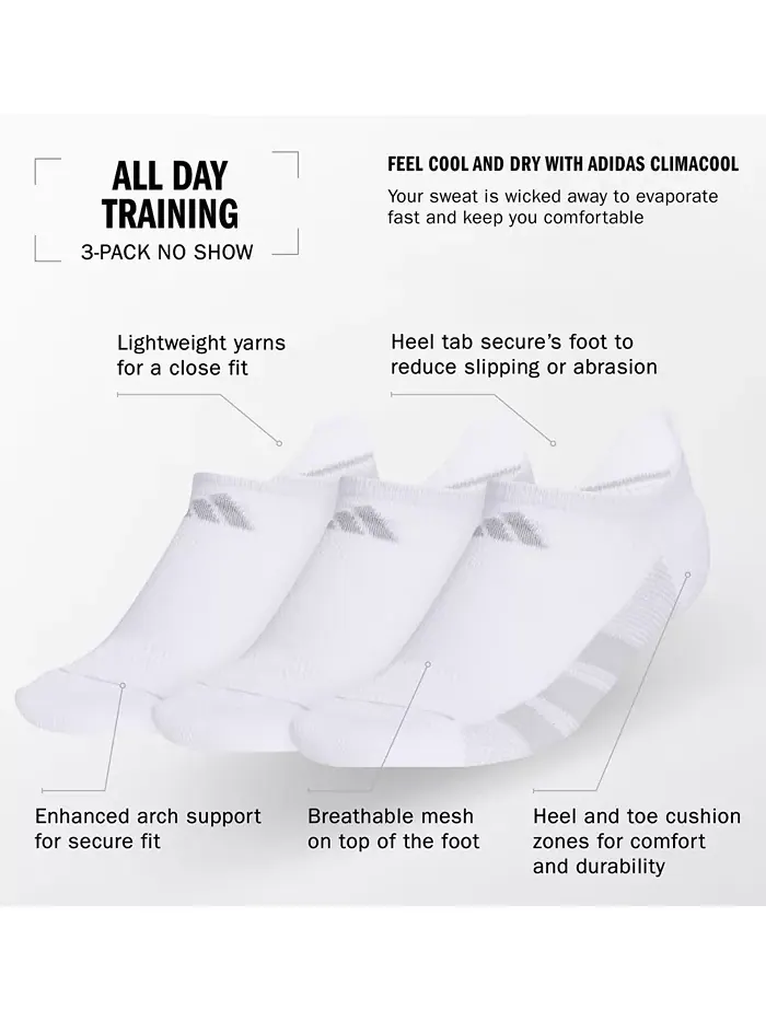 Женские носки No Show All Day Training, 3 пары adidas — изображение 6 из 9, серый