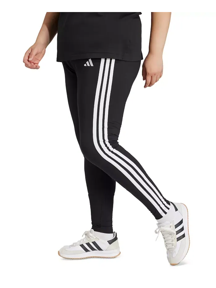 Эластичные хлопковые леггинсы Plus Size Essentials с тремя полосками adidas — изображение 3 из 5, черный/белый