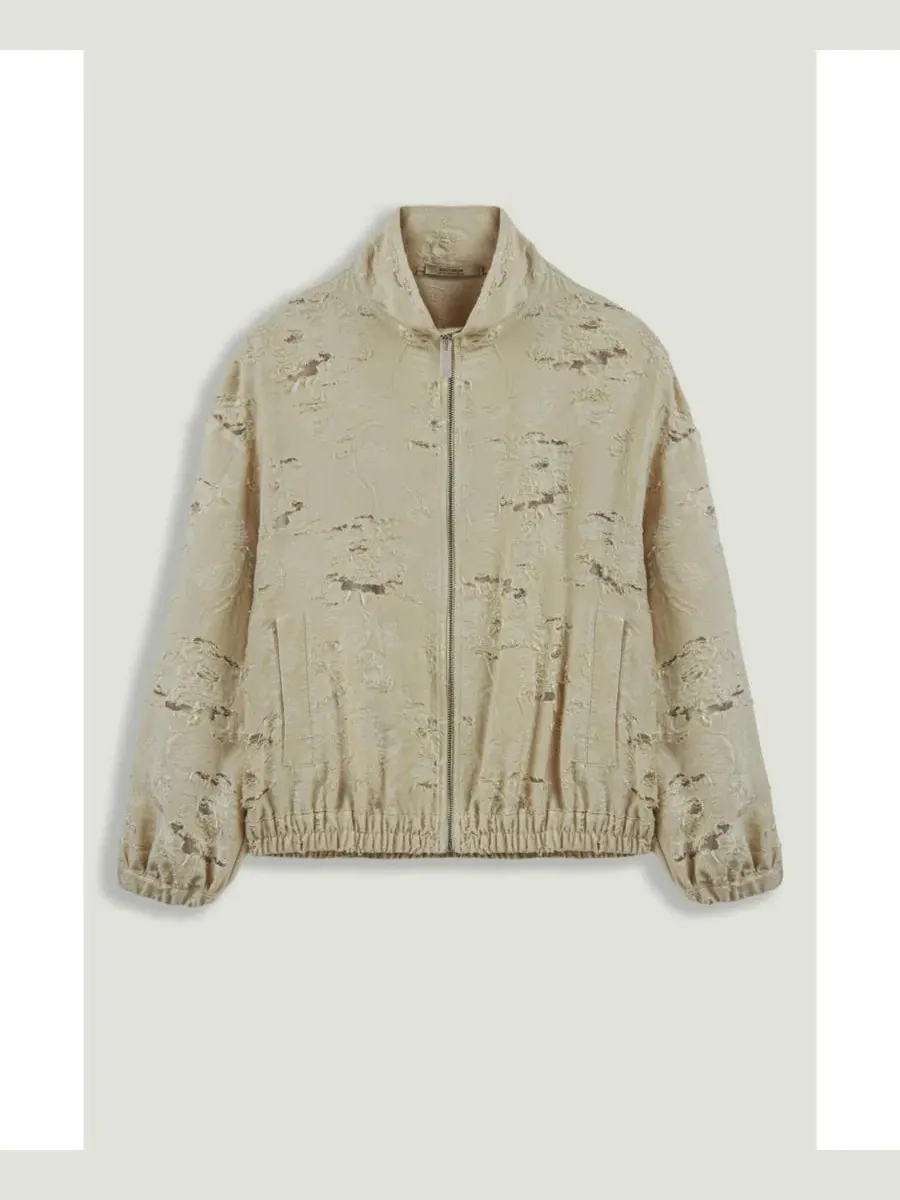 Женская куртка-бомбер из жаккарда с воротником-стойкой, модель Jacquard Bomber NOCTURNE — изображение 6 из 8, белый