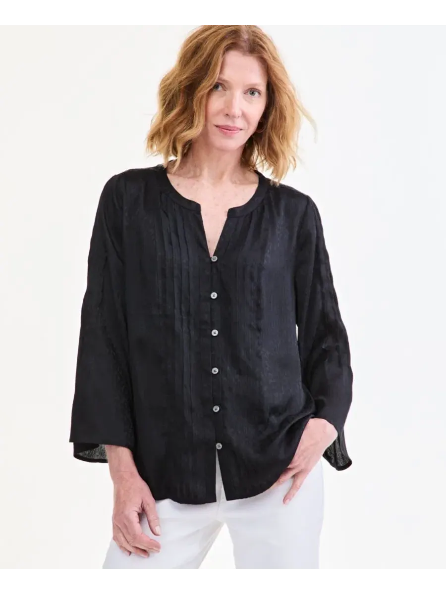 Блуза с колокольчиковыми рукавами и защипами Style & Co — изображение 1 из 3, глубокий черный