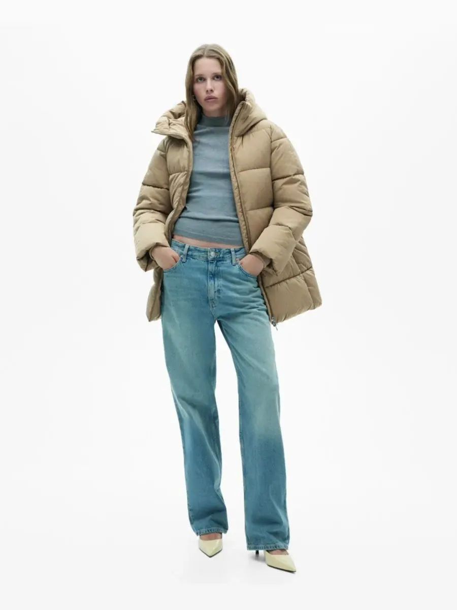 Женское стеганое пальто с капюшоном MANGO