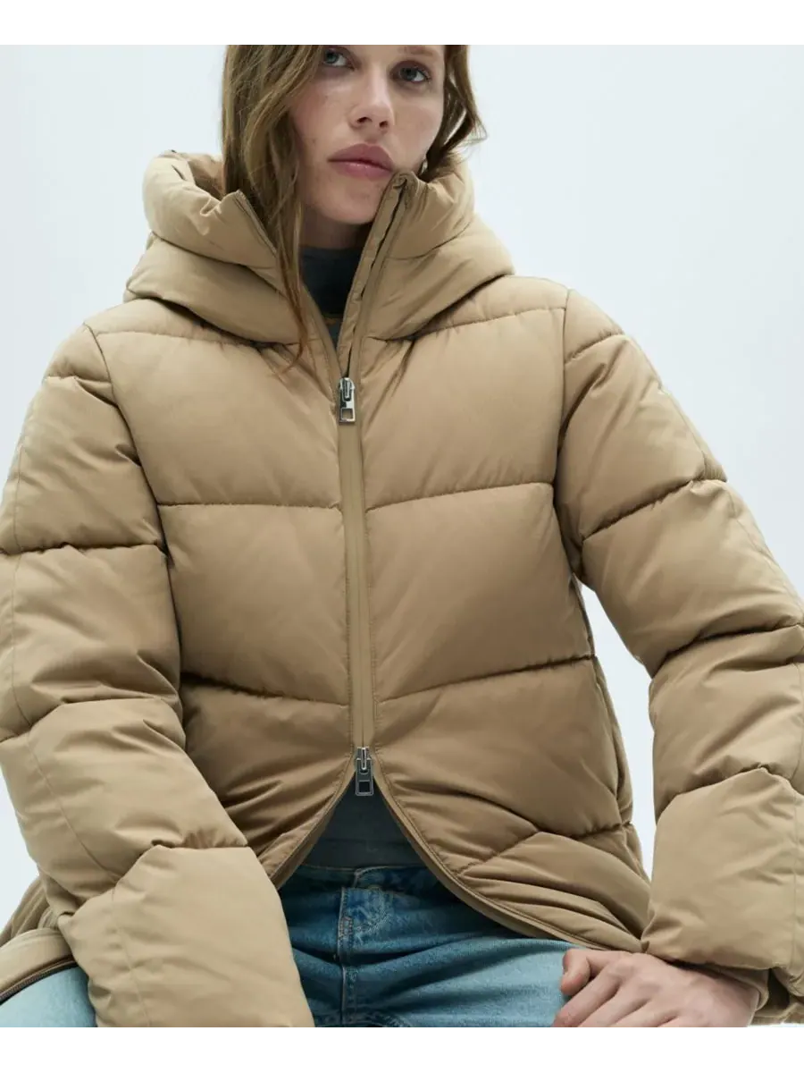 Женское стеганое пальто с капюшоном MANGO — изображение 7 из 10, бежевый