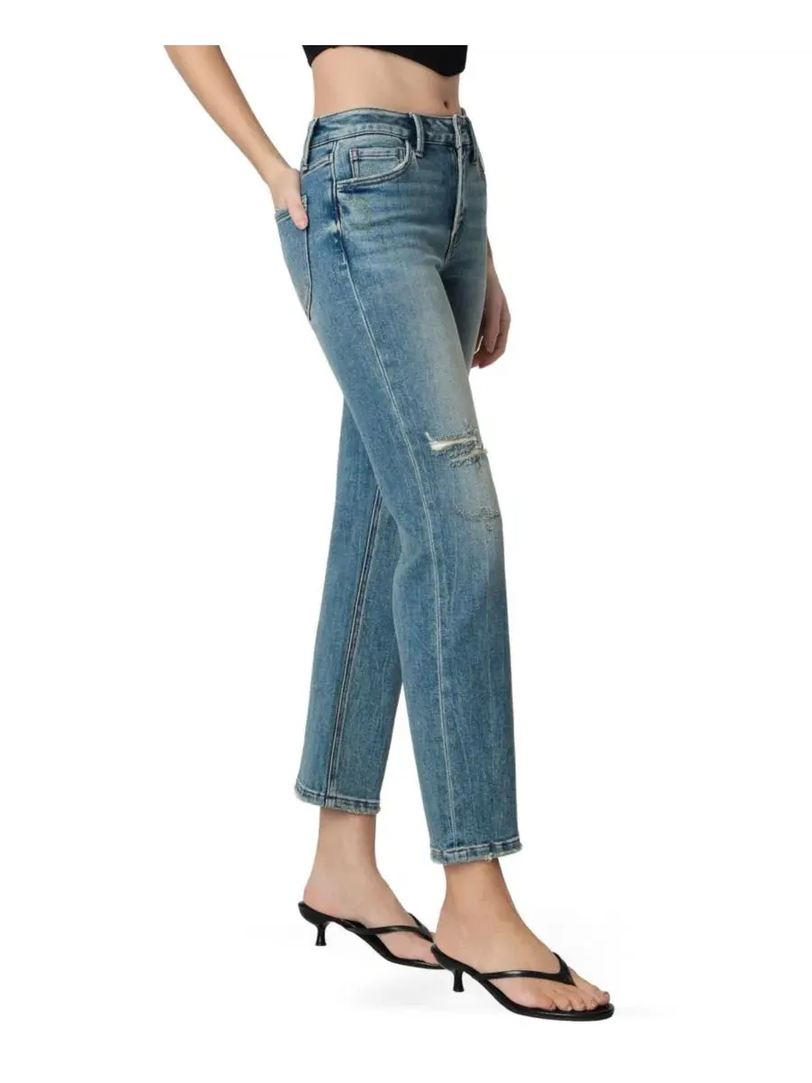Джинсы прямого кроя с потертостями и тонированным эффектом, модель Mid Rise Distressed Tinted Ankle — изображение 3 из 5