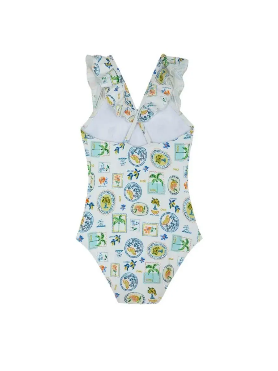 Купальник для девочек с квадратным вырезом и рюшами Capri Vibes Gottex Kids — изображение 2 из 3, белый
