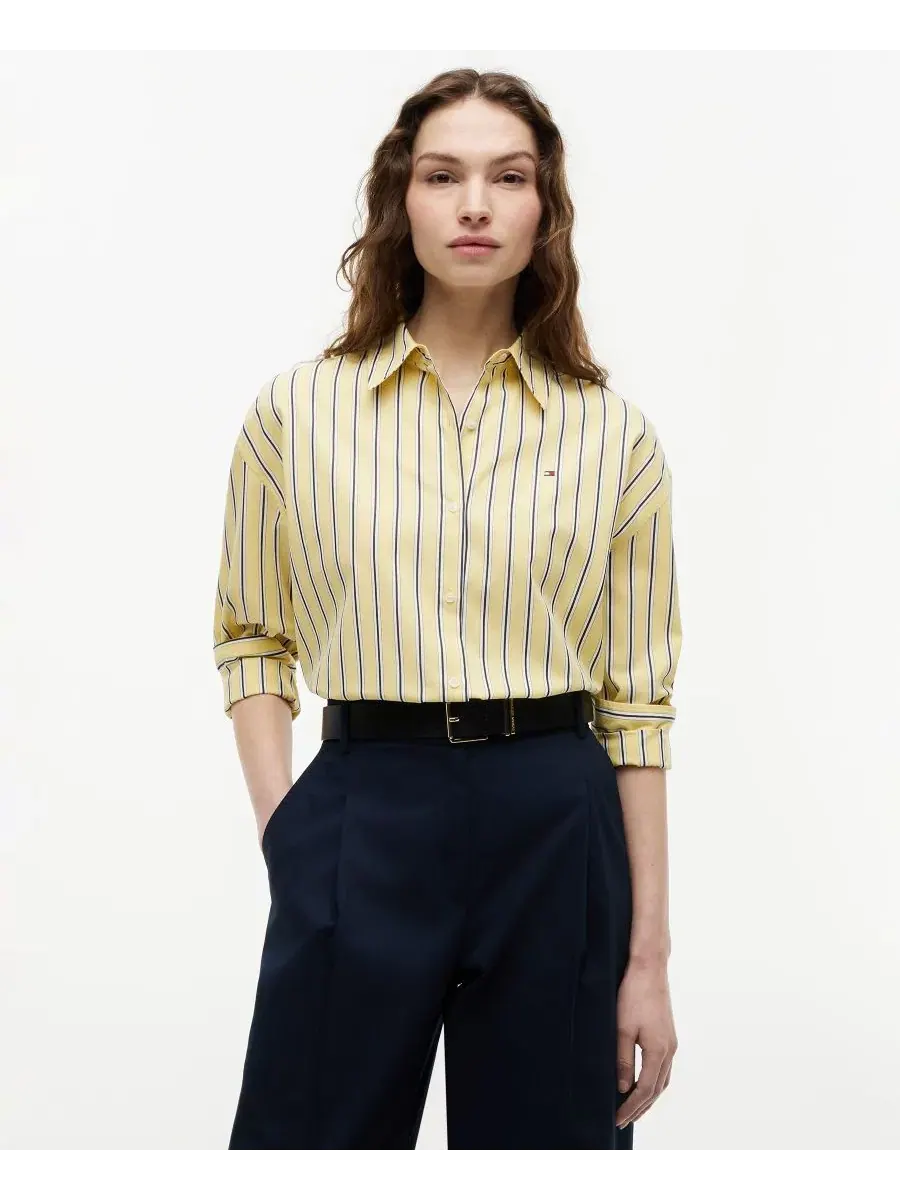 Женская рубашка свободного кроя с длинным рукавом Tommy Hilfiger, Licorice Stripe Citronella