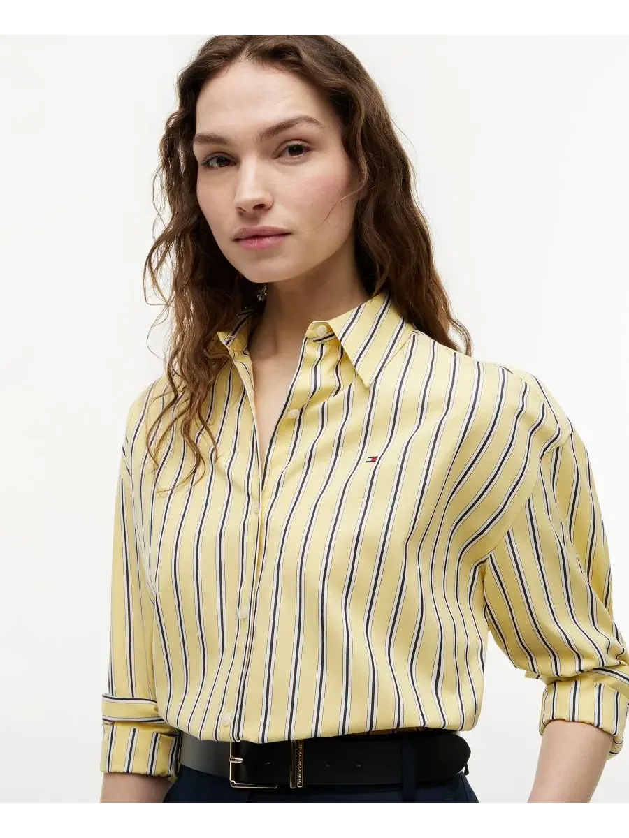 Женская рубашка свободного кроя с длинным рукавом Tommy Hilfiger, Licorice Stripe Citronella — изображение 3 из 4