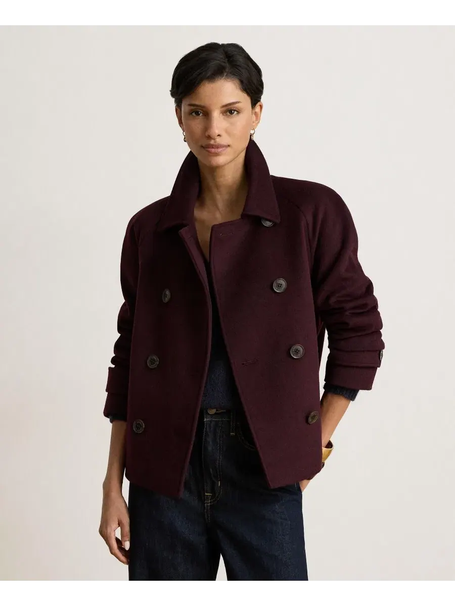 Пальто женское двубортное с коротким рукавом, модель Short Double Breasted Wool Coat Lauren Ralph — изображение 1 из 6