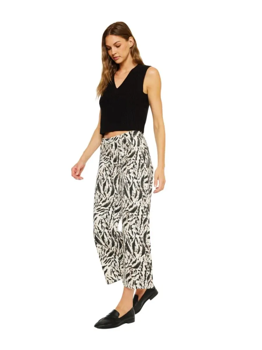 Джинсы женские с принтом, широкие укороченные, Alonso Mid Rise Printed Crop KanCan — изображение 3 из 9, бежевый