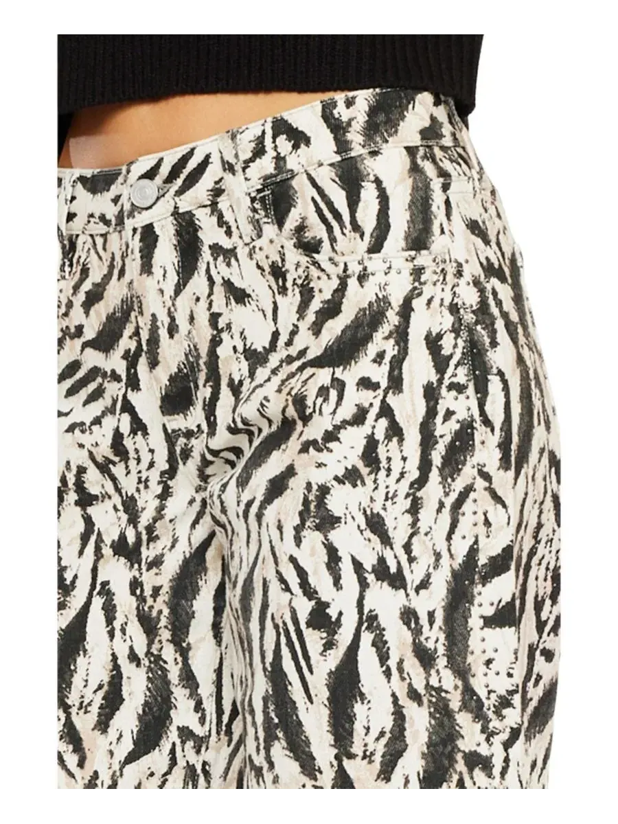 Джинсы женские с принтом, широкие укороченные, Alonso Mid Rise Printed Crop KanCan — изображение 4 из 9, бежевый