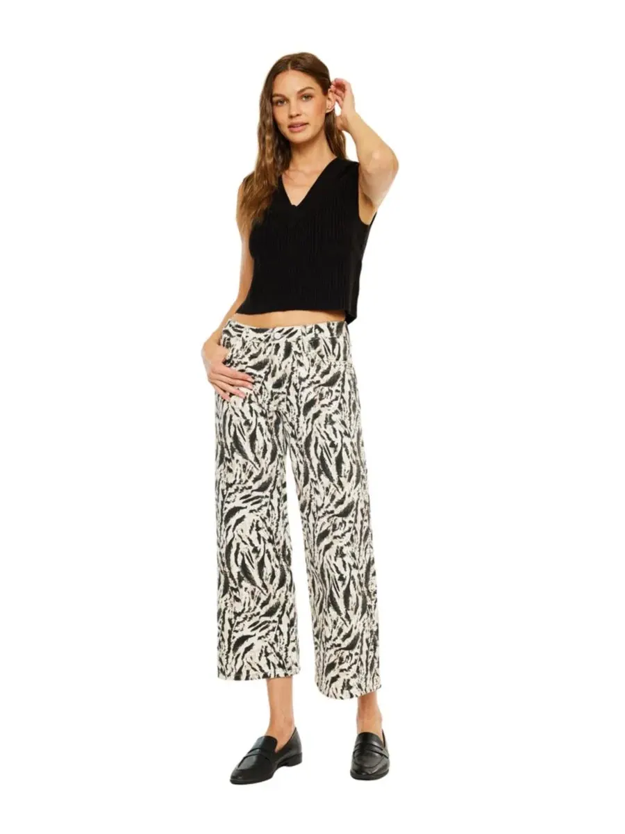 Джинсы женские с принтом, широкие укороченные, Alonso Mid Rise Printed Crop KanCan — изображение 5 из 9, бежевый