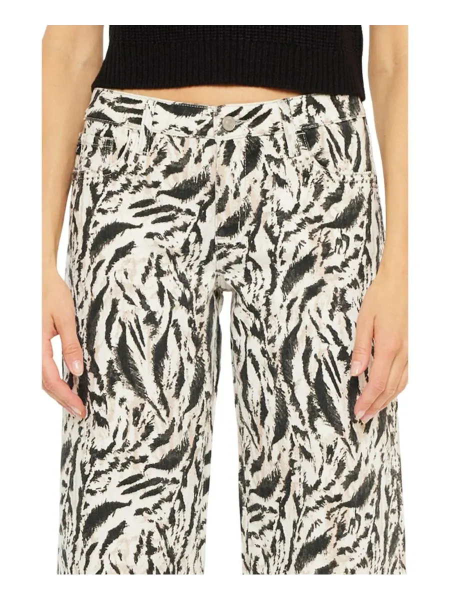 Джинсы женские с принтом, широкие укороченные, Alonso Mid Rise Printed Crop KanCan — изображение 9 из 9, бежевый