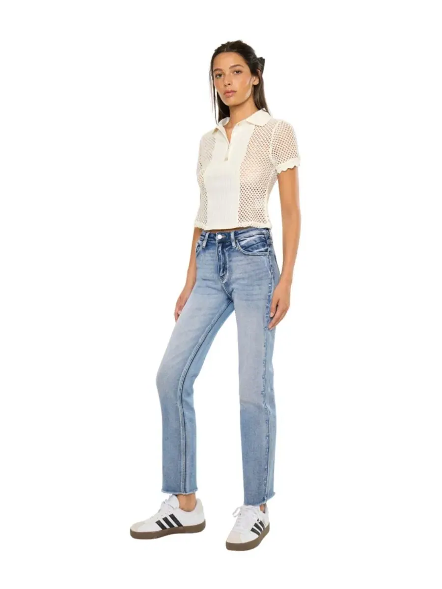 Джинсы с высокой посадкой Sadie High Rise Straight KanCan — изображение 3 из 8, средняя отмывка