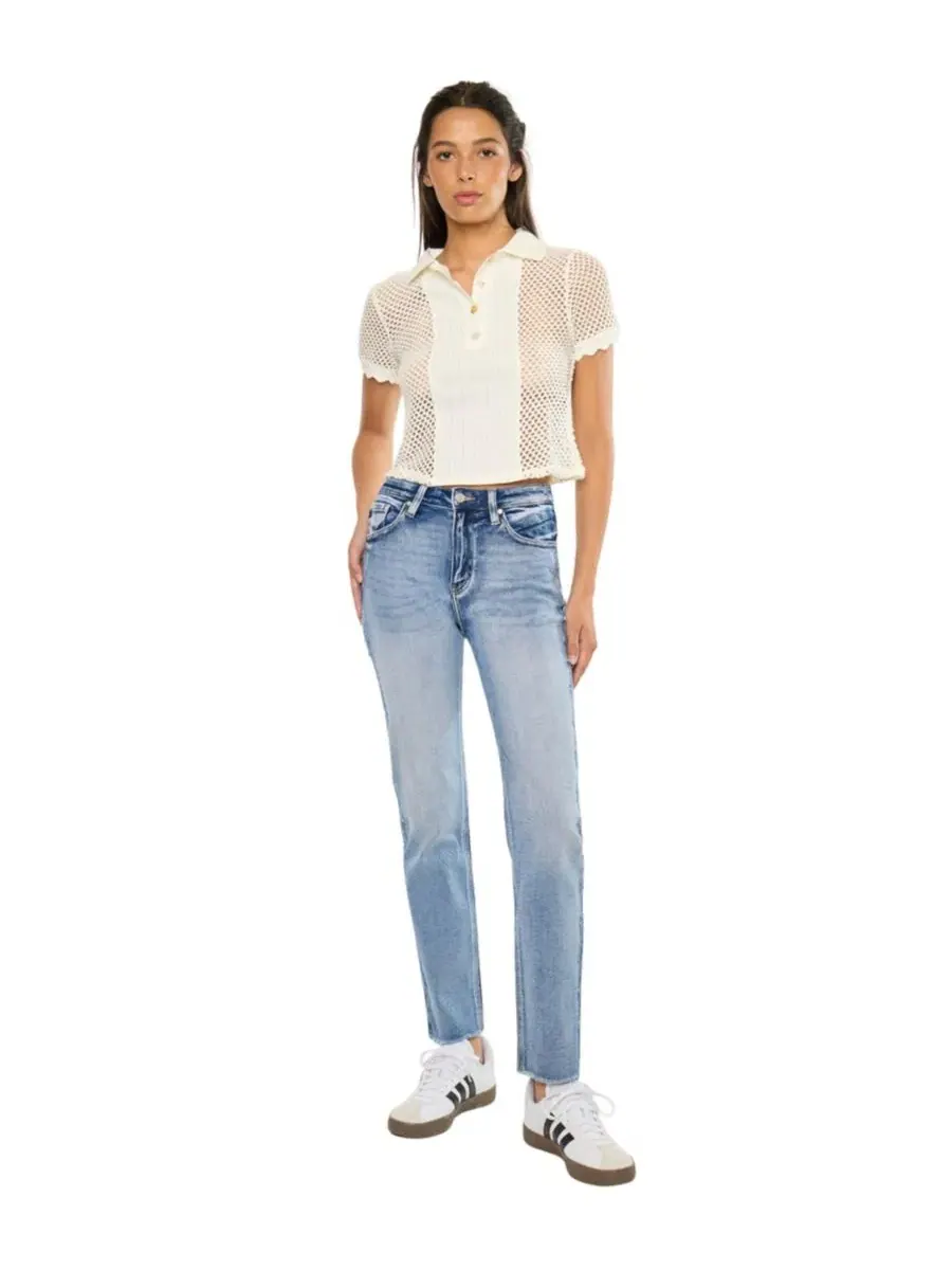 Джинсы с высокой посадкой Sadie High Rise Straight KanCan — изображение 5 из 8, средняя отмывка