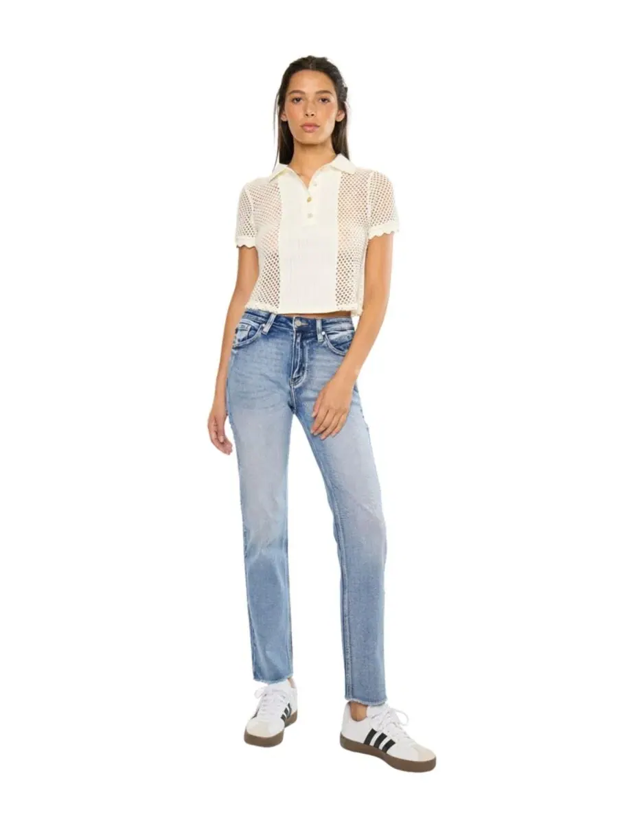 Джинсы с высокой посадкой Sadie High Rise Straight KanCan — изображение 6 из 8, средняя отмывка