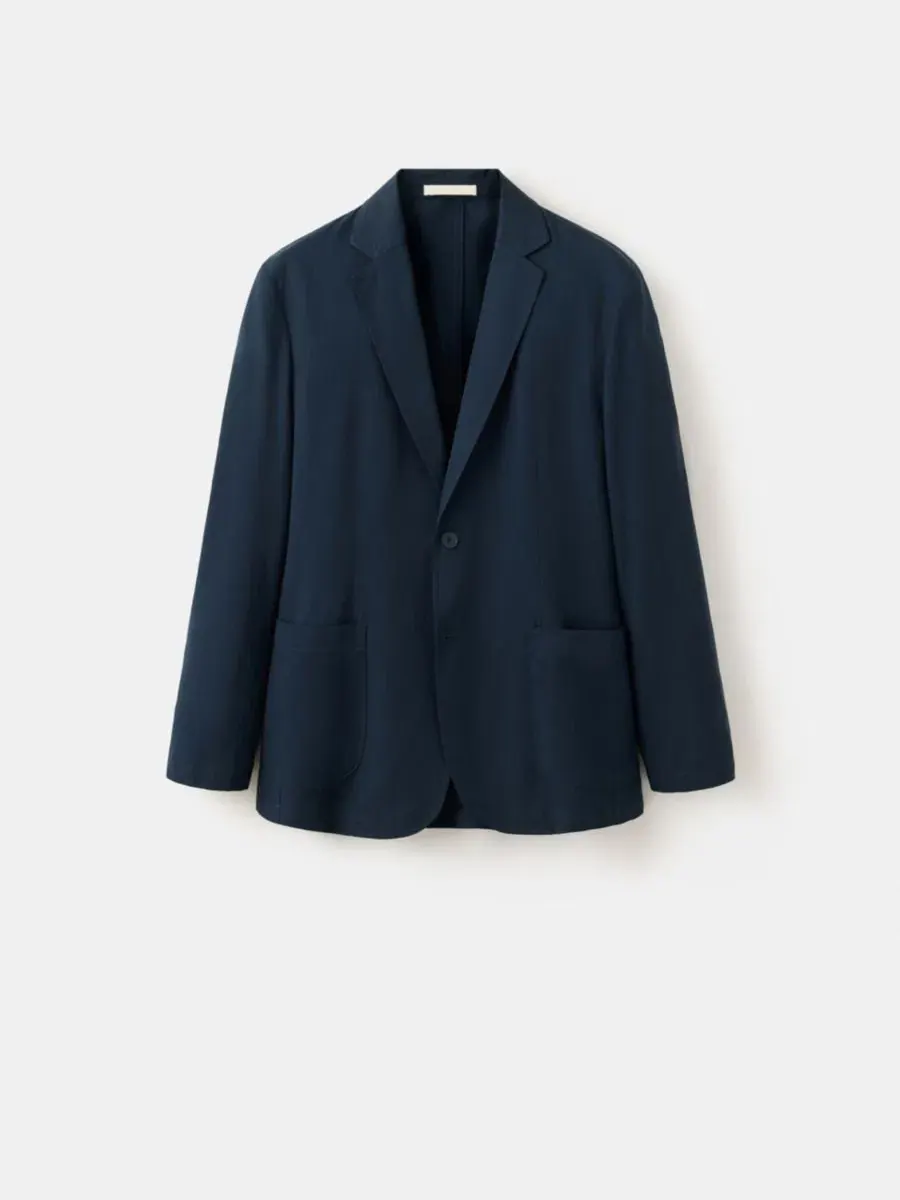 Пиджак мужской Slim Fit из льна и лиоцелла MANGO — изображение 2 из 7, темно-синий