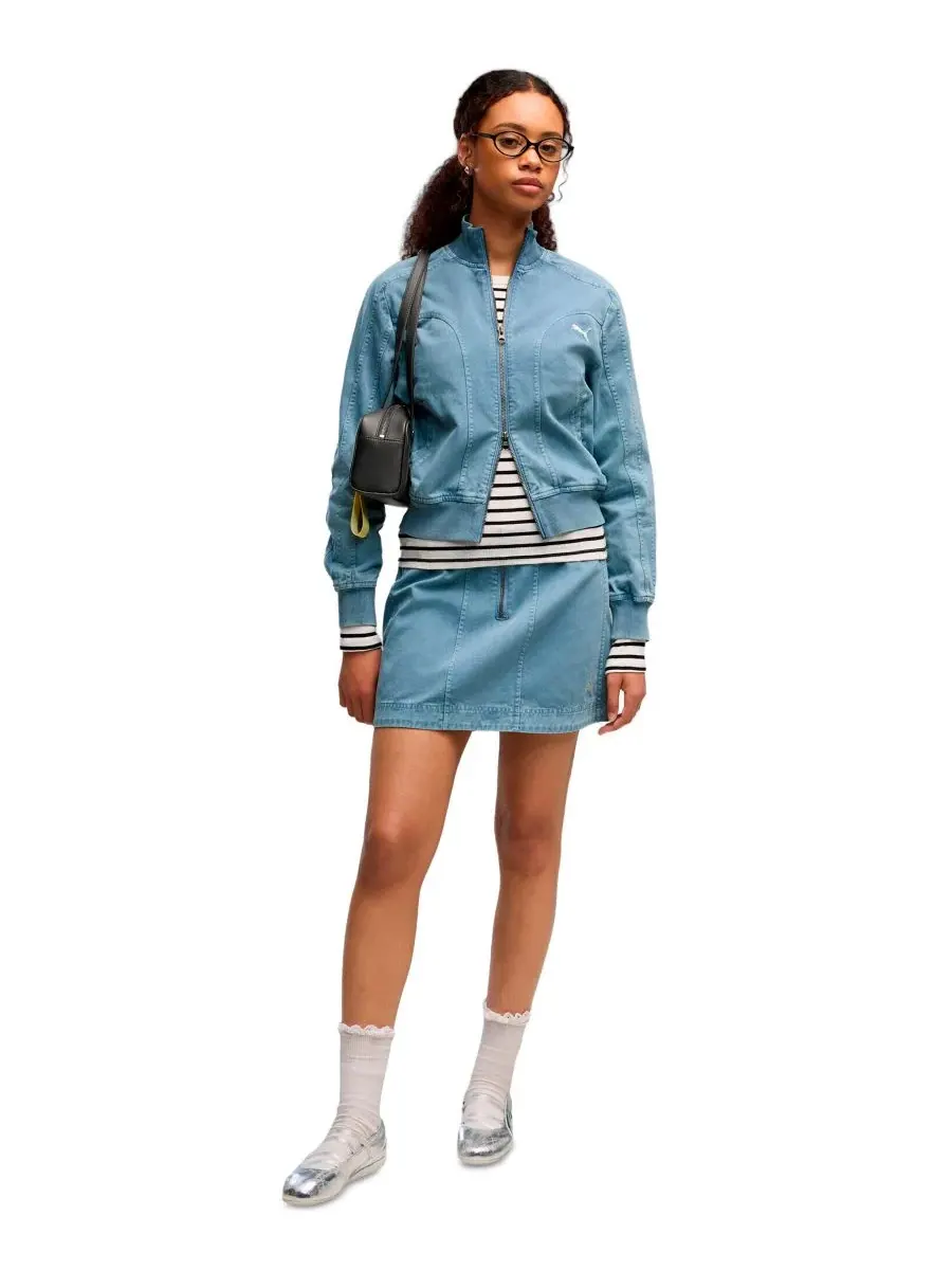 Женская куртка-бомбер из хлопка, модель Future Archive Washed-Twill Bomber Short Jacket Puma — изображение 2 из 4, синий