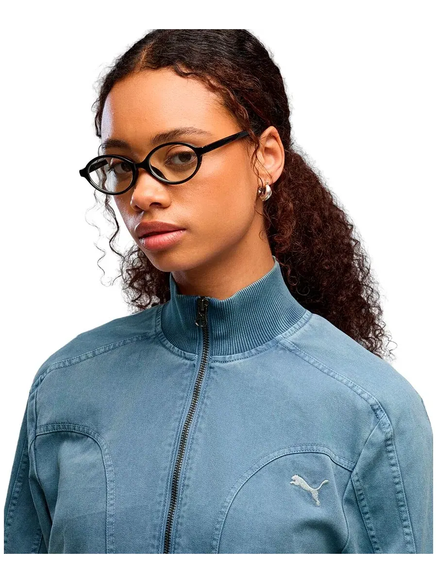 Женская куртка-бомбер из хлопка, модель Future Archive Washed-Twill Bomber Short Jacket Puma — изображение 3 из 4, синий