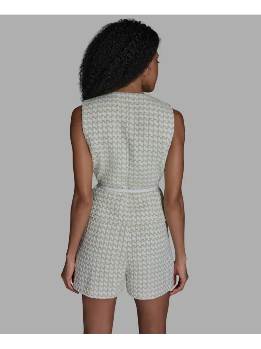 Жилет без рукавов с поясом, модель Button-Front Belted Vest BCBG — изображение 4 из 5, белый мульти