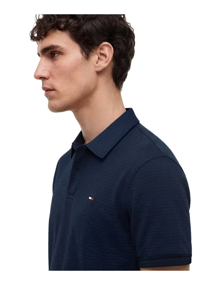 Поло с текстурой из полиамида Tommy Hilfiger — изображение 3 из 4, темно-синий