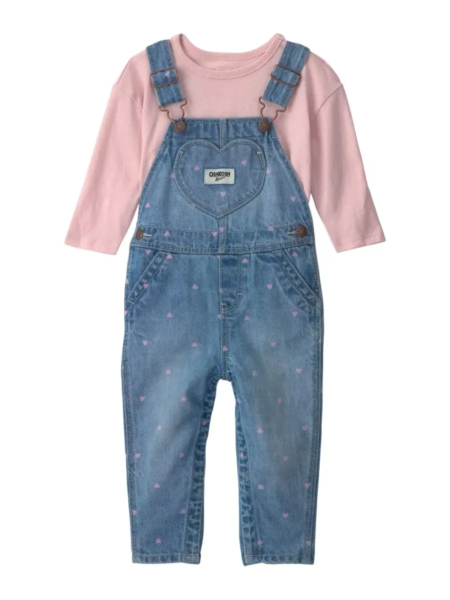 Комплект из топа и джинсового комбинезона с сердцем Osh Kosh — розовый