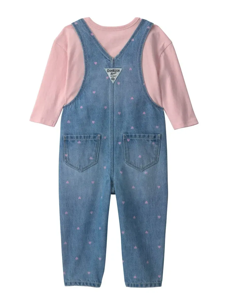 Комплект из топа и джинсового комбинезона с сердцем Osh Kosh — изображение 2 из 6, синий/розовый