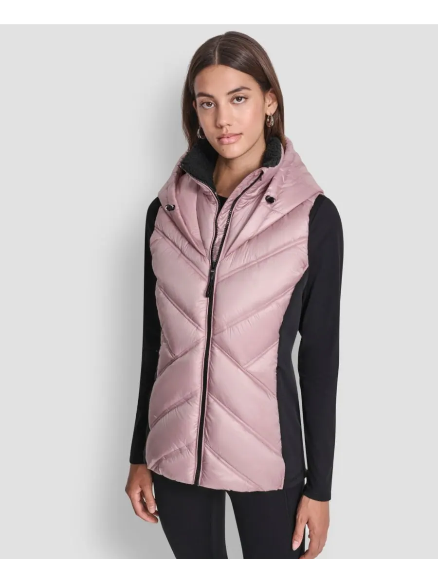 Женский пуховый жилет с контрастным воротником и капюшоном DKNY, Metallic Allure — изображение 2 из 6