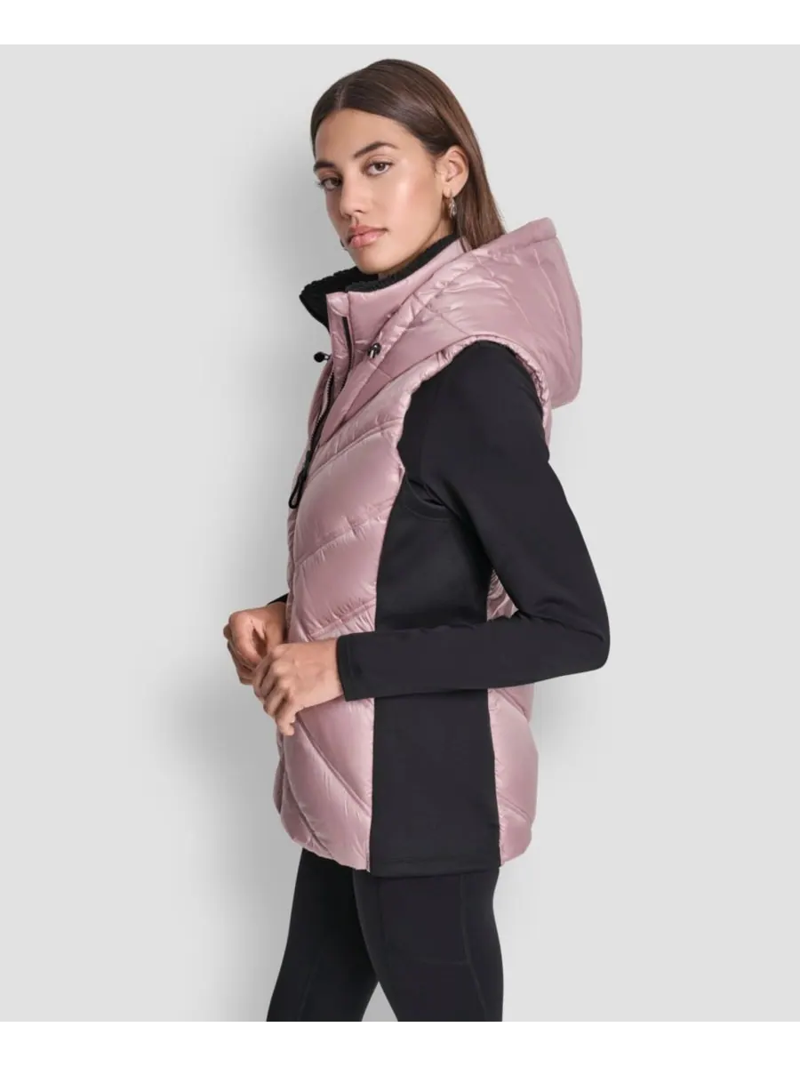 Женский пуховый жилет с контрастным воротником и капюшоном DKNY, Metallic Allure — изображение 3 из 6