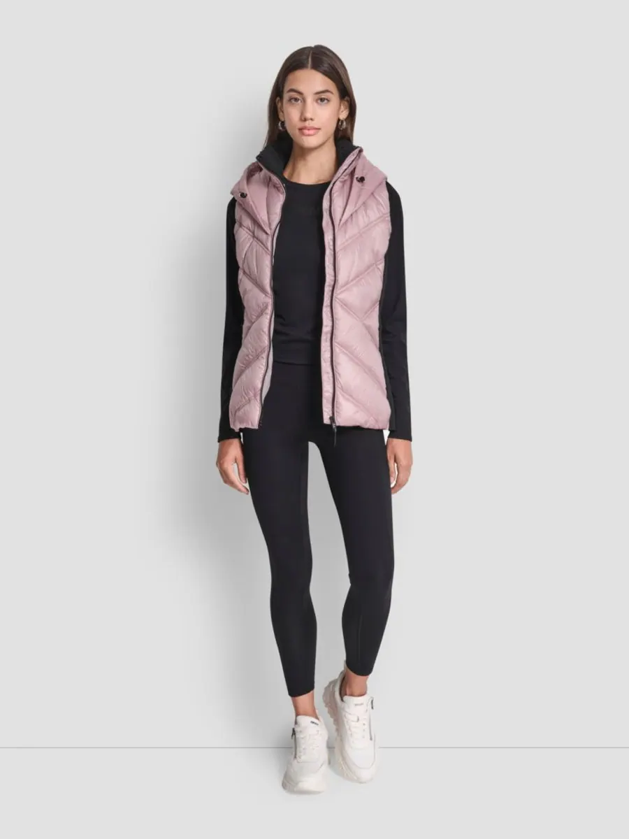 Женский пуховый жилет с контрастным воротником и капюшоном DKNY, Metallic Allure — изображение 4 из 6
