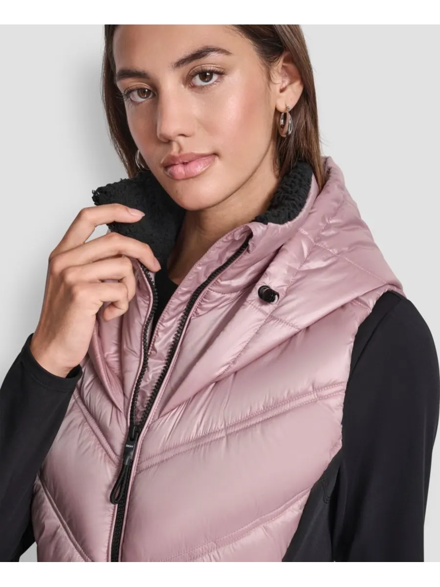 Женский пуховый жилет с контрастным воротником и капюшоном DKNY, Metallic Allure — изображение 6 из 6
