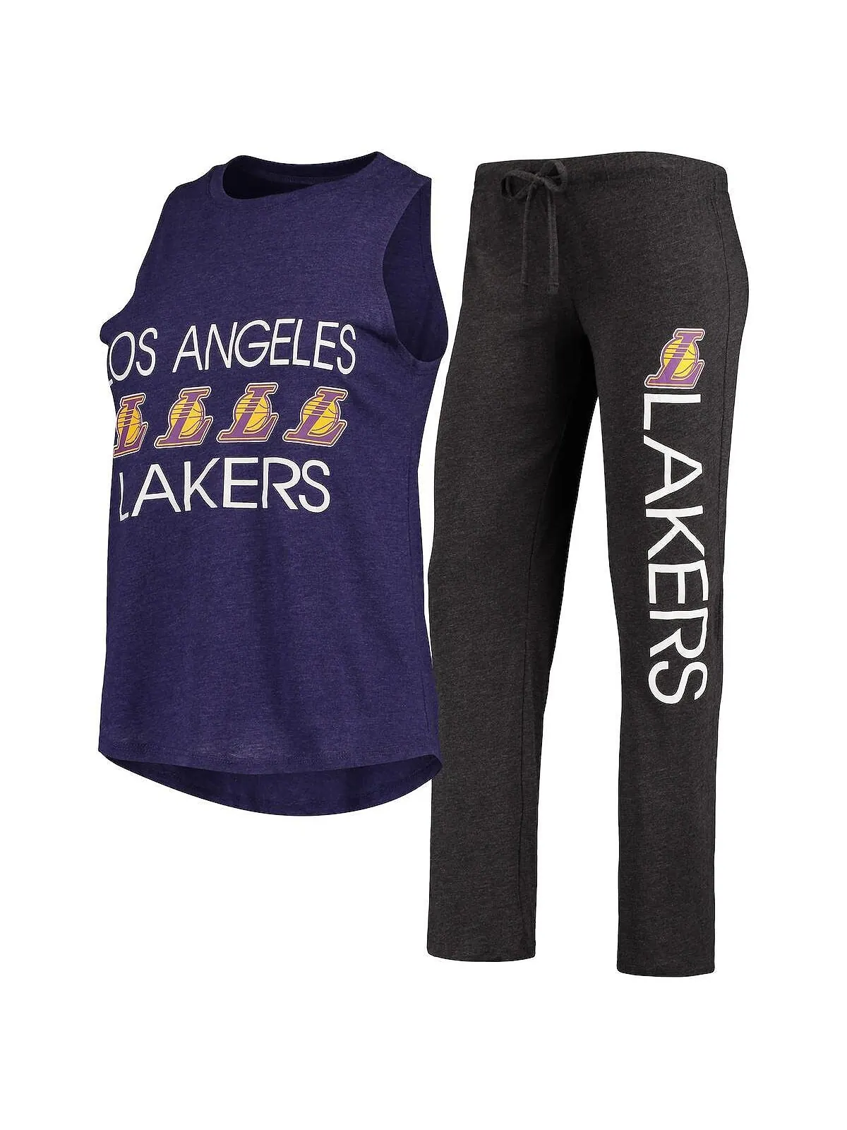 Женская черная и фиолетовая майка и брюки для сна Los Angeles Lakers Concepts Sport