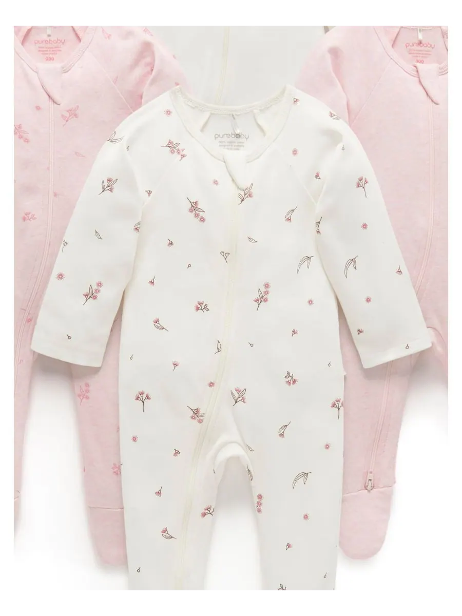 Комплект из 4 детских комбинезонов на молнии для девочек Purebaby — изображение 2 из 6, розовый