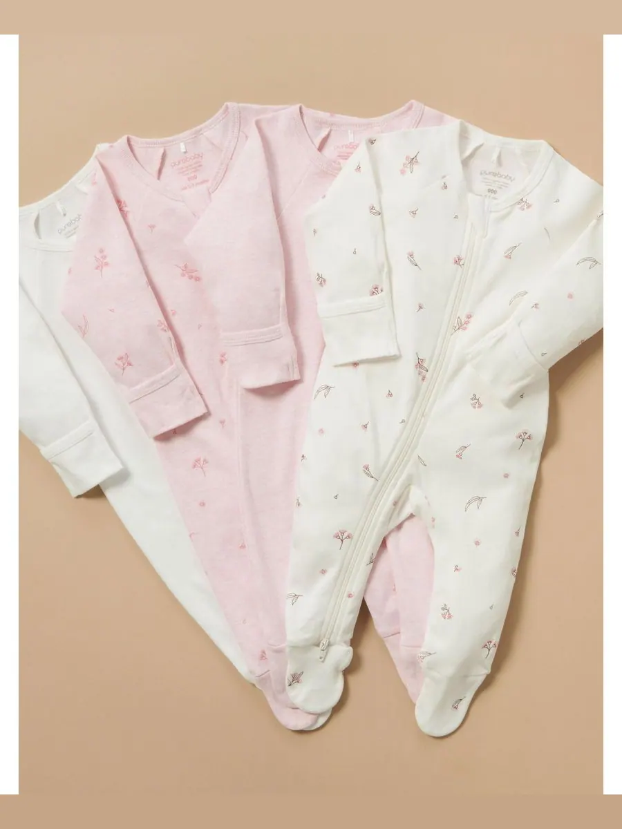 Комплект из 4 детских комбинезонов на молнии для девочек Purebaby — изображение 3 из 6, розовый
