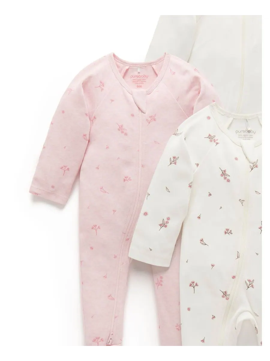Комплект из 4 детских комбинезонов на молнии для девочек Purebaby — изображение 4 из 6, розовый