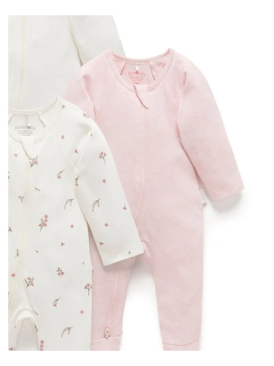 Комплект из 4 детских комбинезонов на молнии для девочек Purebaby — изображение 5 из 6, розовый