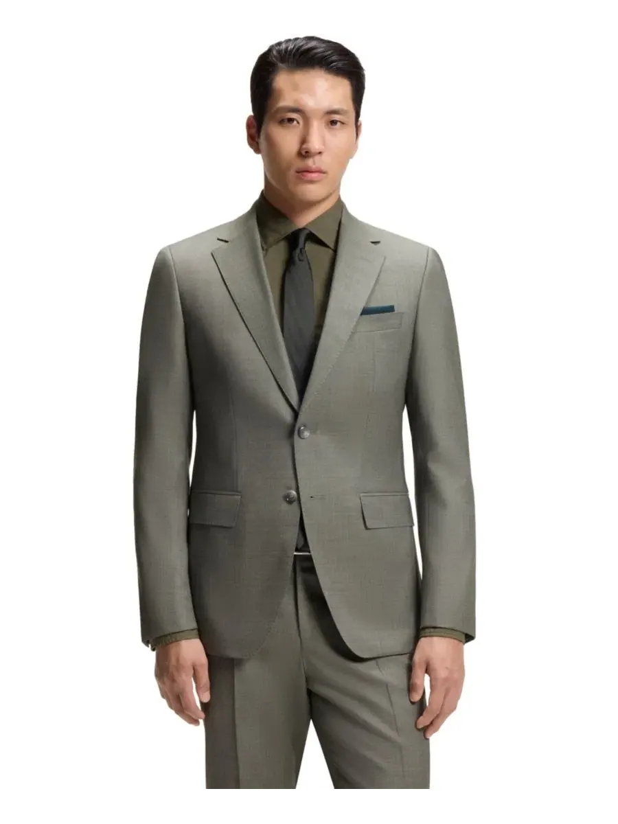 Костюм-двойка с принтом из шерсти с эластаном, Slim Fit, BOSS by Hugo Boss — изображение 7 из 8, зеленый