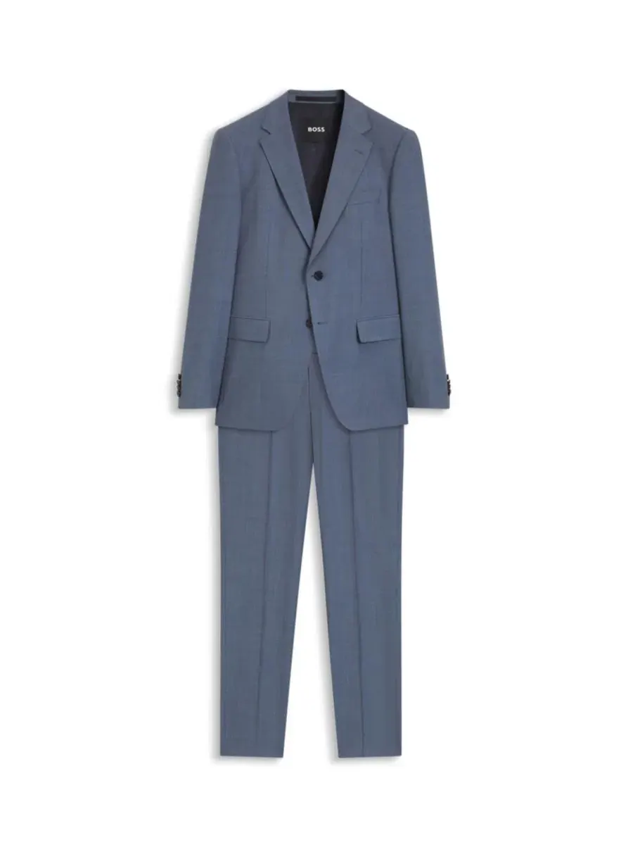 Костюм-двойка из шерсти с микроузором, стрейч, Slim Fit, BOSS by Hugo Boss — изображение 5 из 8, синий