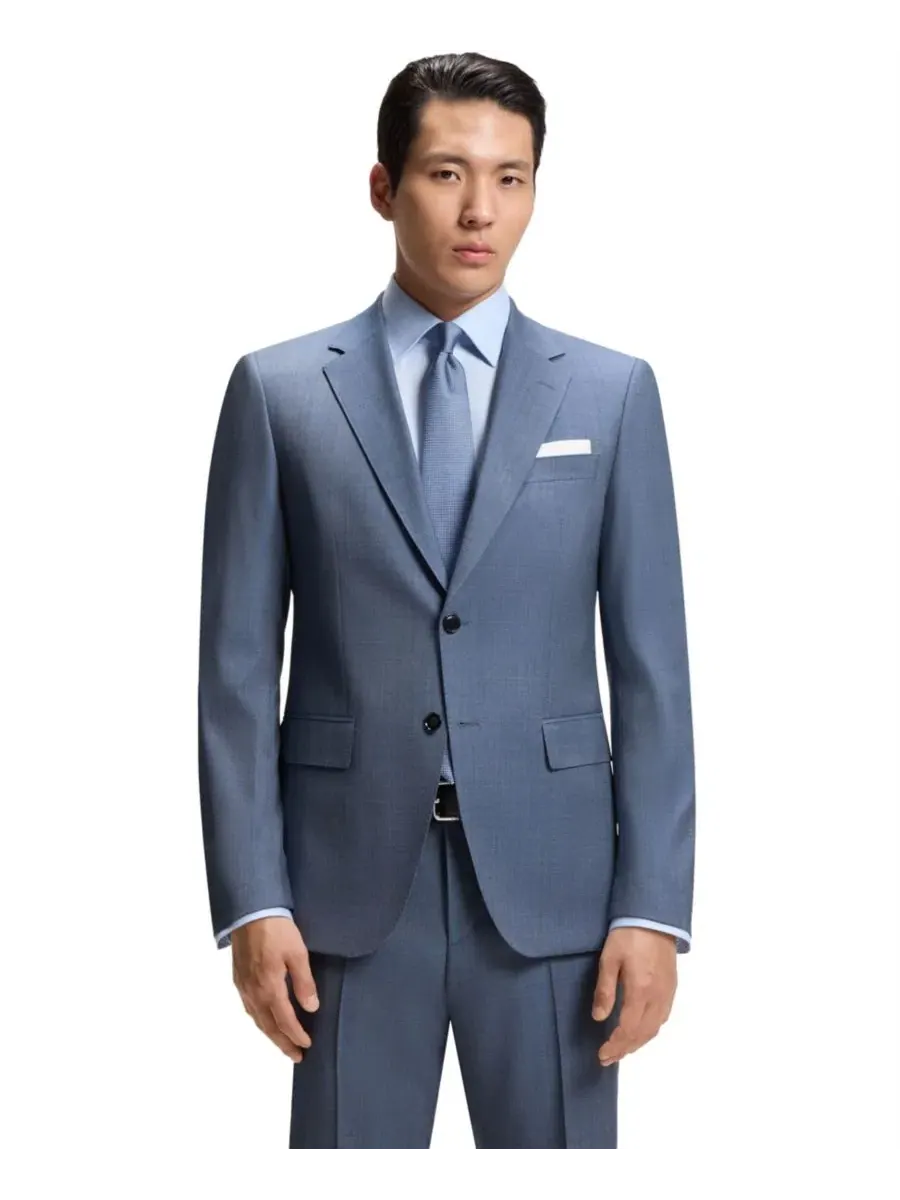 Костюм-двойка из шерсти с микроузором, стрейч, Slim Fit, BOSS by Hugo Boss — изображение 7 из 8, синий