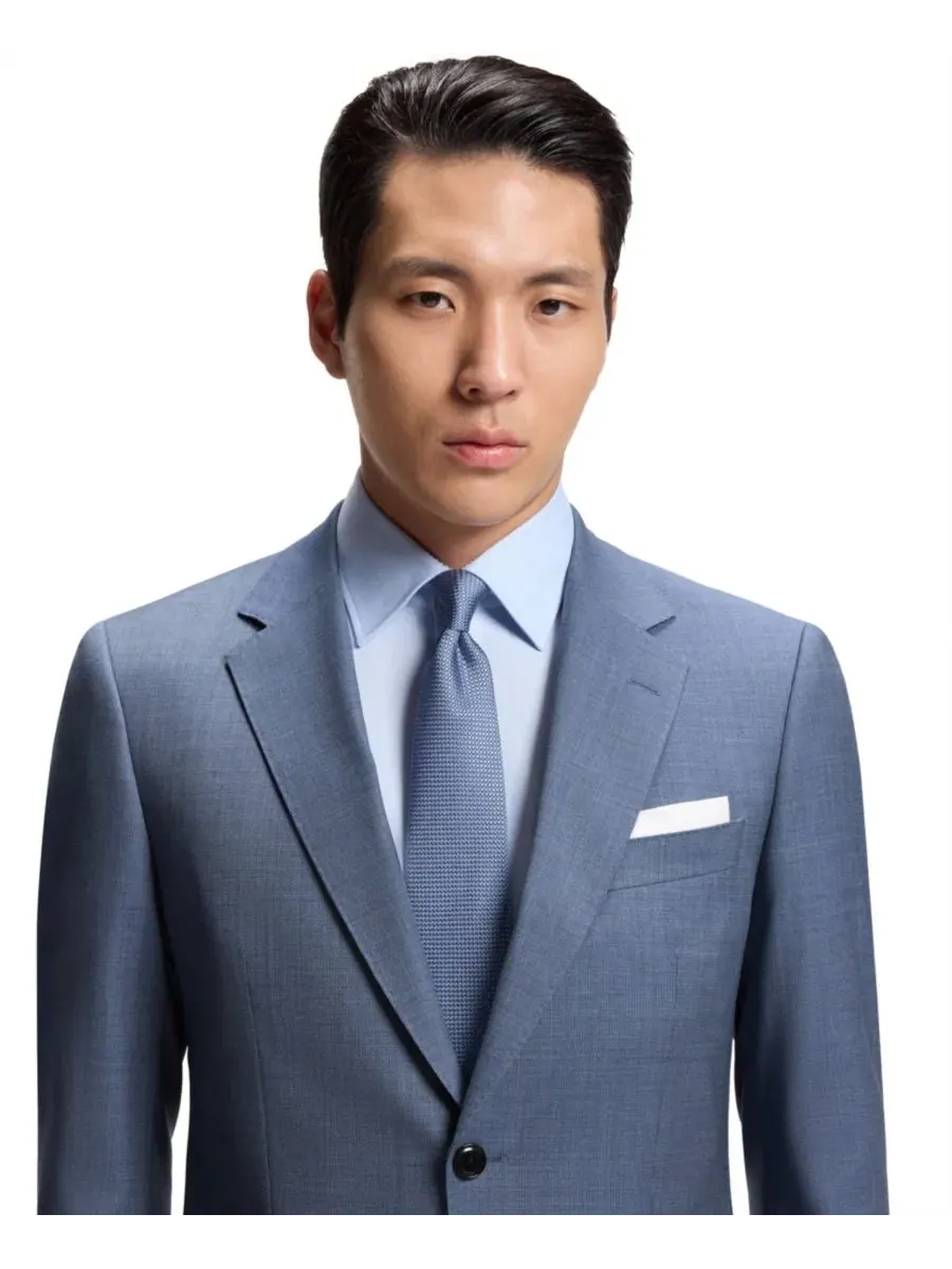 Костюм-двойка из шерсти с микроузором, стрейч, Slim Fit, BOSS by Hugo Boss — изображение 8 из 8, синий