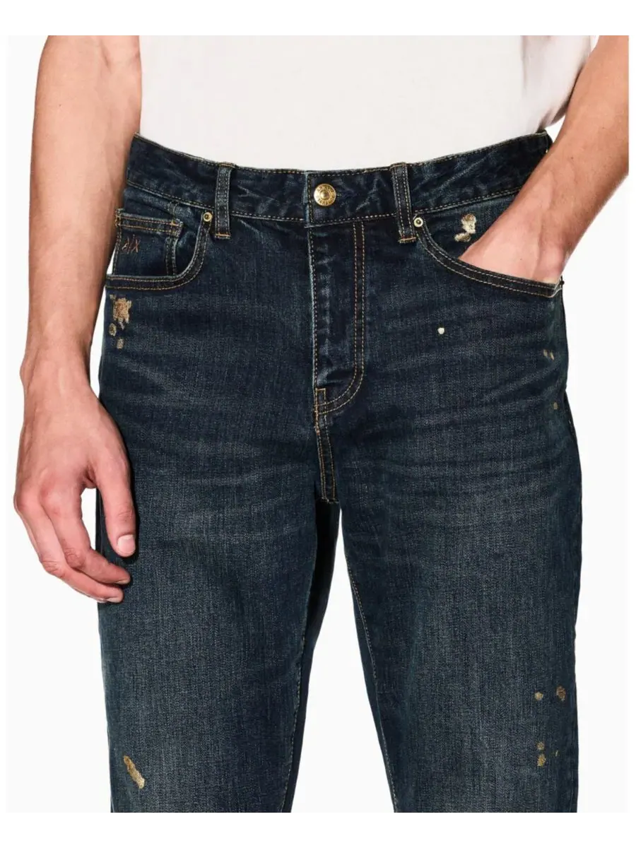 A|X Armani Exchange Мужские джинсы J14 Slim Gold Splatter — изображение 4 из 10, синий джинсовый синий
