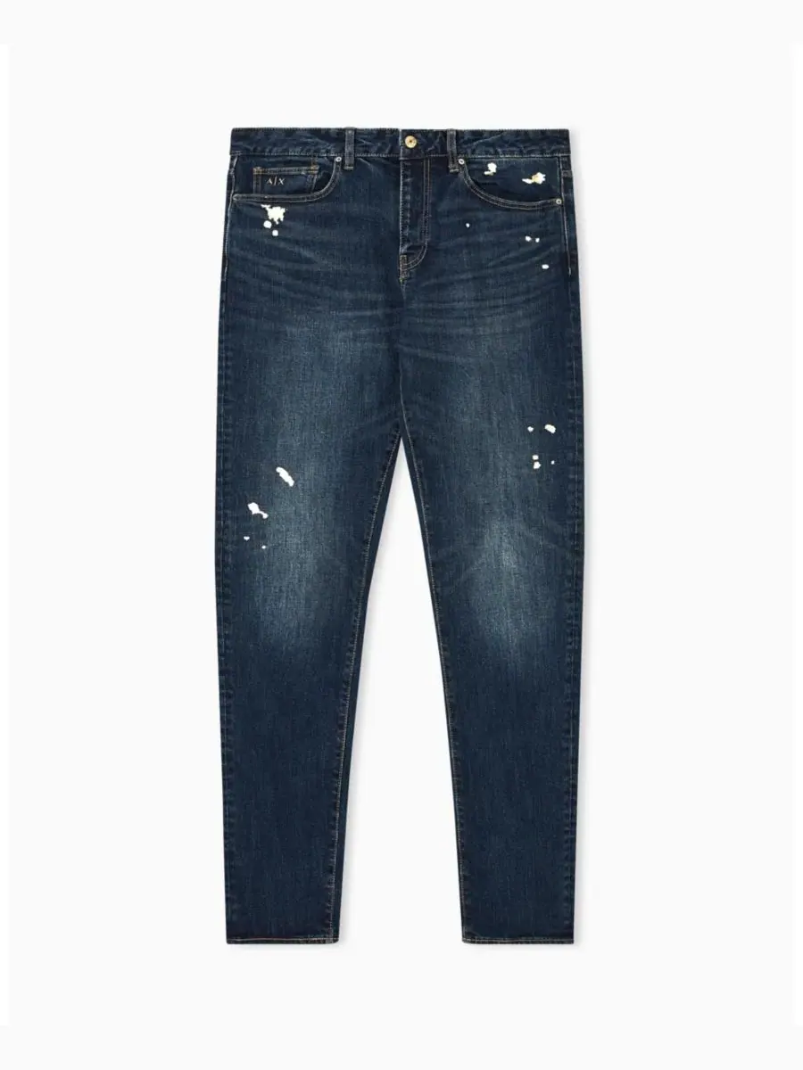A|X Armani Exchange Мужские джинсы J14 Slim Gold Splatter — изображение 5 из 10, синий джинсовый синий