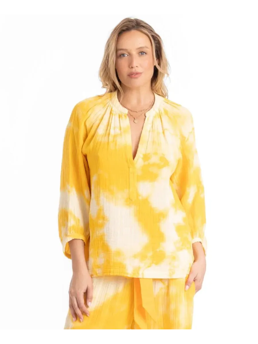 Женская блузка из хлопковой марли с V-образным вырезом Ocean+Main, Sunflower Tie Dye