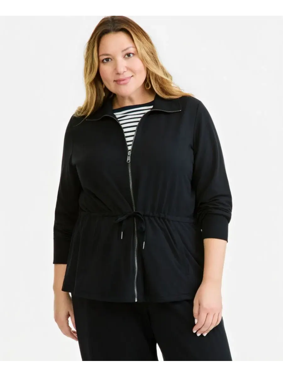 Жакет-куртка из французского футера с молнией и утяжкой на талии, модель Plus Size LuxLounge French
