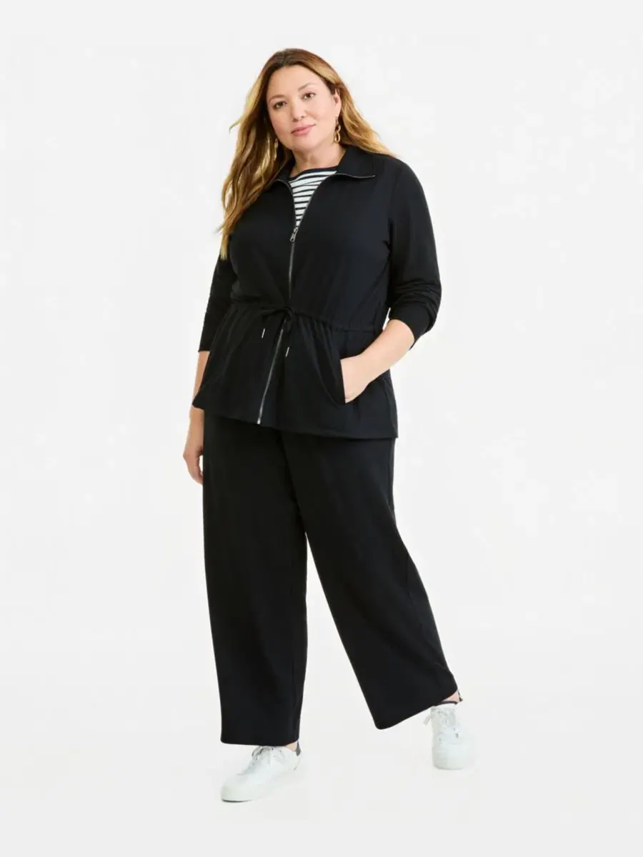 Жакет-куртка из французского футера с молнией и утяжкой на талии, модель Plus Size LuxLounge French — изображение 2 из 4